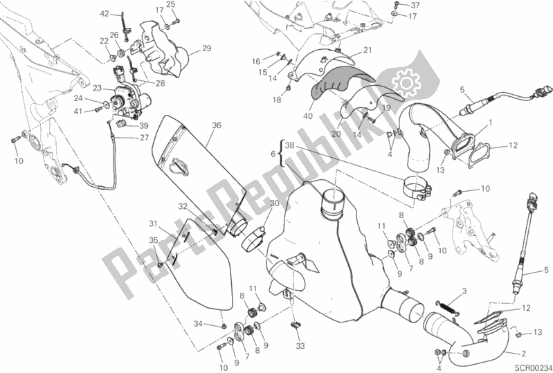 All parts for the Exhaust System of the Ducati Multistrada 1200 S Pikes Peak USA 2016